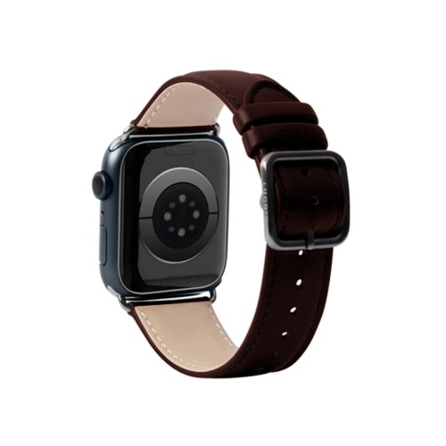 Luxus-Armband – Apple Watch 45 mm – Schwarz - Dunkelbraun - Pflanzlich Gegerbtes Leder
