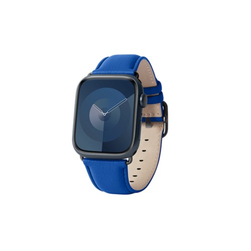 Luxus-Armband – Apple Watch 45 mm – Schwarz - Königsblau  - Kalb Leder