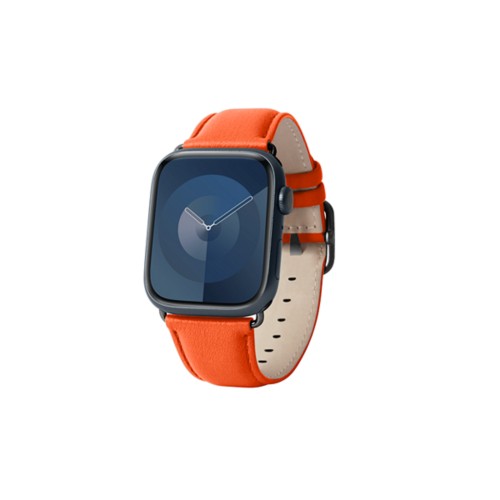 Correa de lujo para Apple Watch 45 mm - Negra - Naranja - Piel de becerro