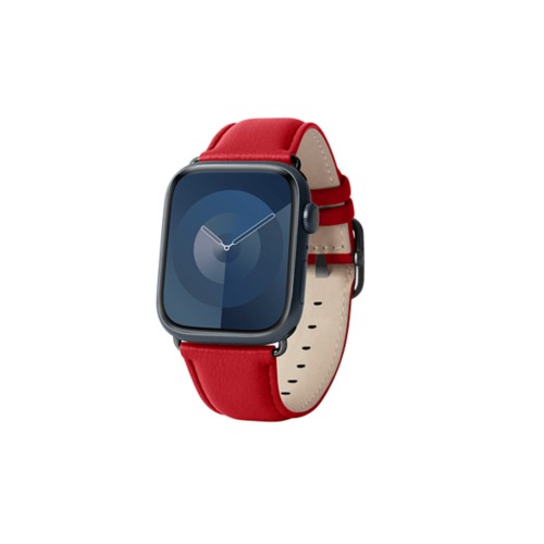 Luxus-Armband – Apple Watch 45 mm – Schwarz - Rot - Kalb Leder