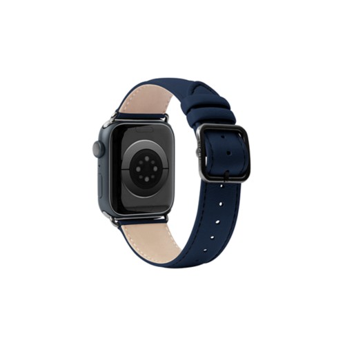 Correa de lujo para Apple Watch 45 mm - Negra - Azul marino  - Piel de becerro