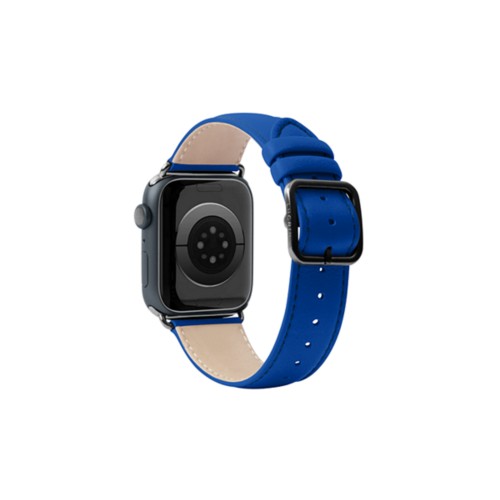 Luxus-Armband – Apple Watch 45 mm – Schwarz - Königsblau  - Kalb Leder