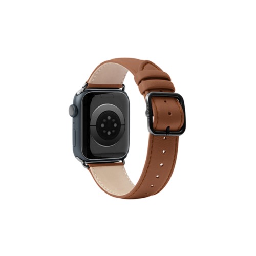 Correa de lujo para Apple Watch 45 mm - Negra - Coñac - Piel de becerro