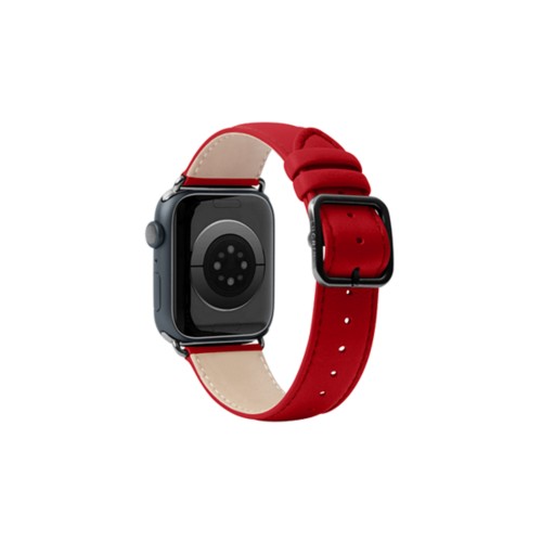 Correa de lujo para Apple Watch 45 mm - Negra - Rojo - Piel de becerro