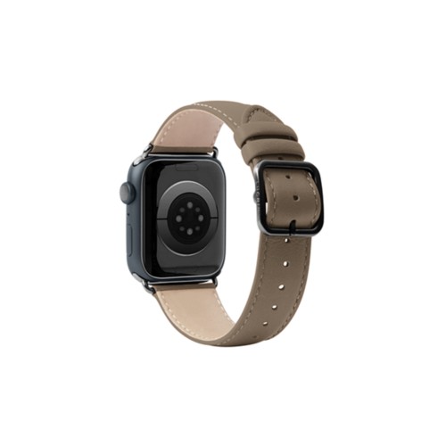 Correa de lujo para Apple Watch 45 mm - Negra - Taupe Luz - Piel de becerro