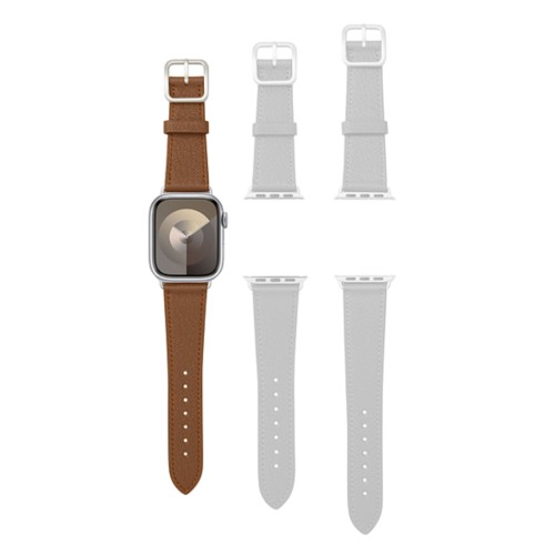 Cinturino Apple Watch con fibbia ad ardiglione, bordi dipinti a mano - Adattatore argento