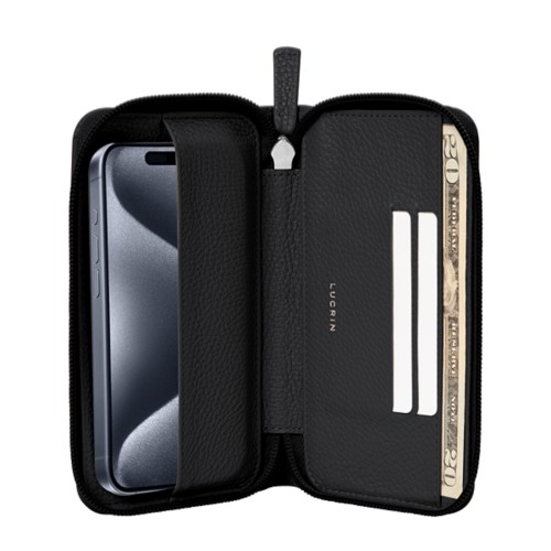 Custodia portafoglio con zip - iPhone 15 Pro