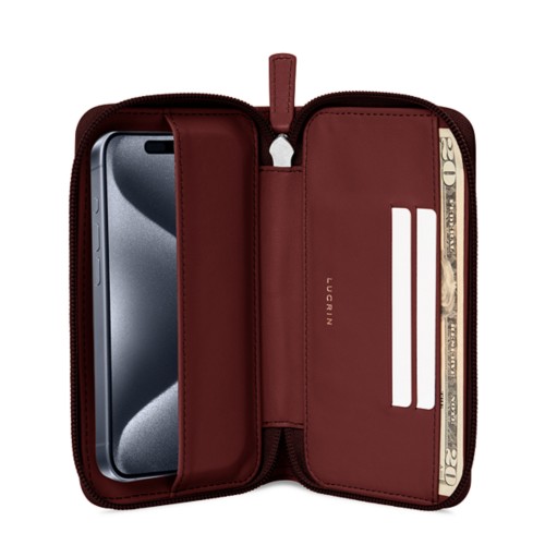 Custodia portafoglio con zip - iPhone 15 Pro