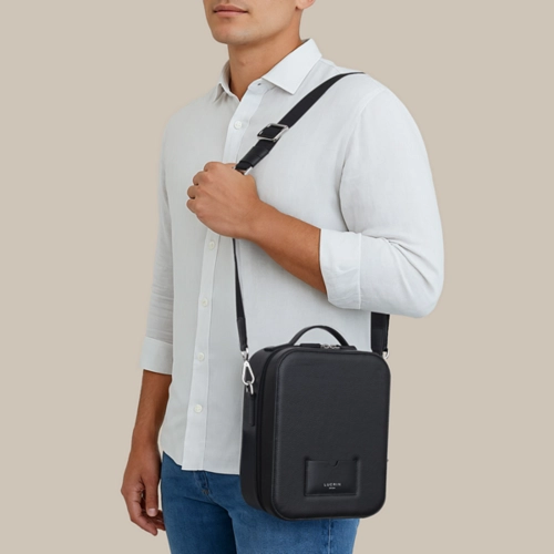 Apple Vision Pro Reisetasche - Marineblau - Genarbtes Leder