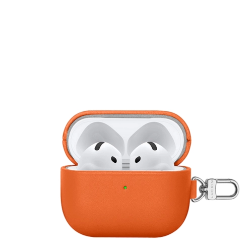 Case with Carabiner - AirPods 4 - Orange - Smooth Leather