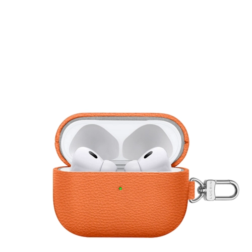 AirPods Pro 2 Case with Carabiner - Orange - Pebbled Leather