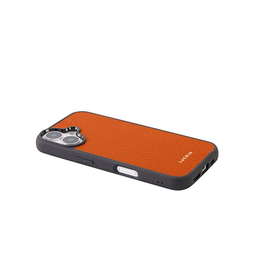 iPhone 17 Luxury Hand-Crafted Pebbled Leather Back Cover  by Lucrin  Orange