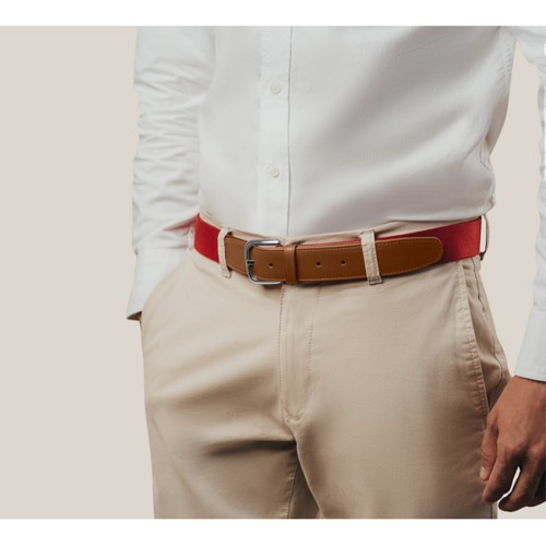 Cinturón de cuero y algodón tejido en rojo 3.5 cm