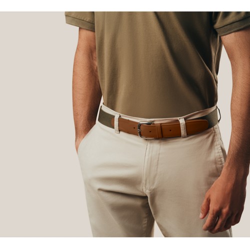 Leather-cotton khaki belt 1.4 inches
