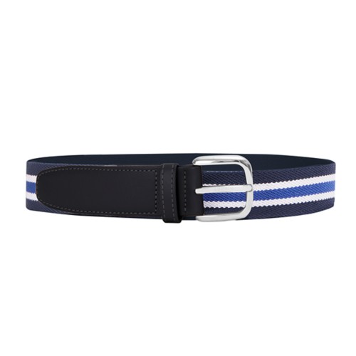 Cinturón de cuero y algodón tejido en azul raya 3.5cm