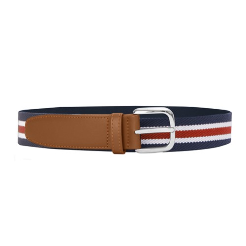 Cinturón de cuero y algodón tejido en rojo raya 3.5 cm