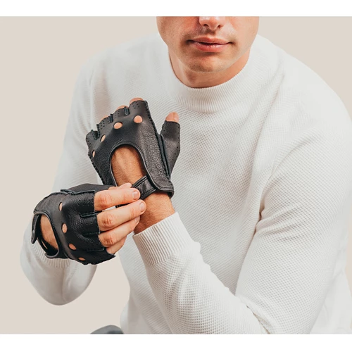 フィンガーレス レザードライビンググローブ（メンズ）