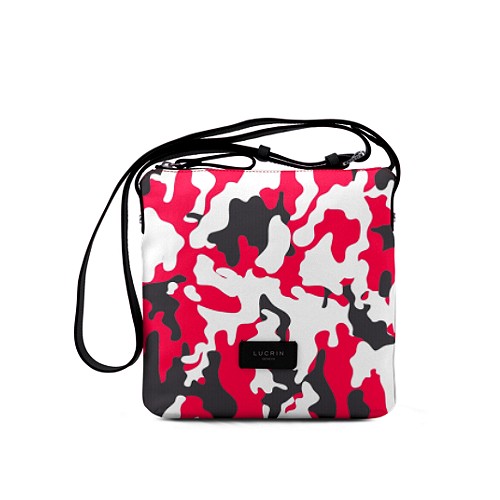 Pequena Mala à Tiracolo em Lona - Vermelho-Preto - Camuflado