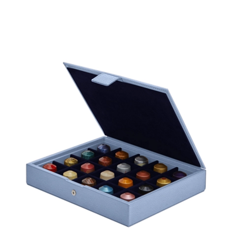 Box für Nespresso-Kapseln - Pastellarktisblau - Genarbtes Leder