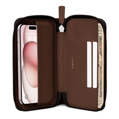 Custodia portafoglio con zip - iPhone 15 Plus