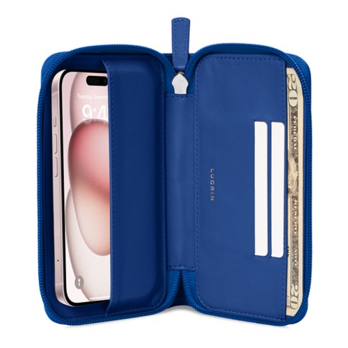 Custodia portafoglio con zip - iPhone 15 Plus