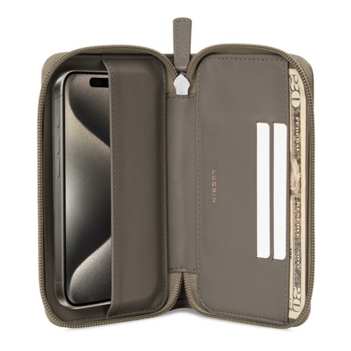 Custodia portafoglio con zip - iPhone 15 Pro Max