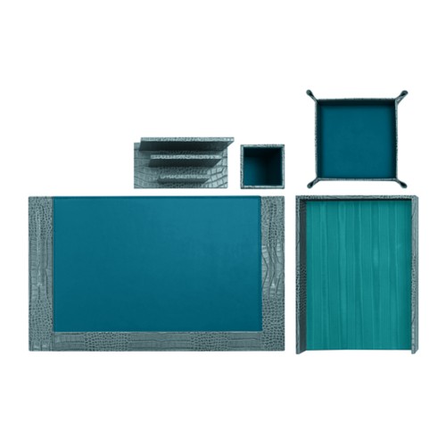 Set da scrivania in pelle di vitello effetto coccodrillo
