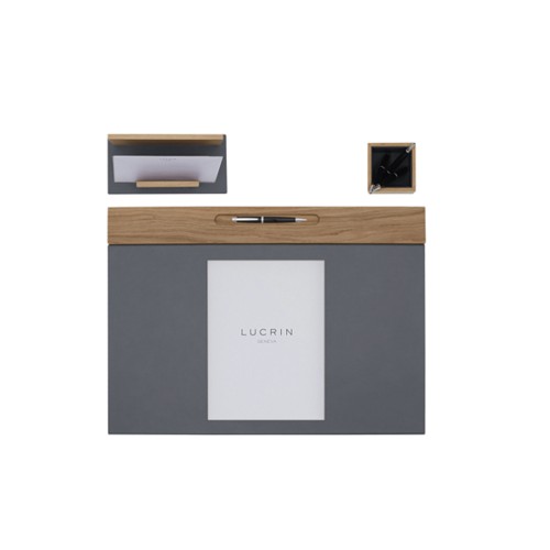 Minimalistisches Schreibtischset - Eichenholz & Leder