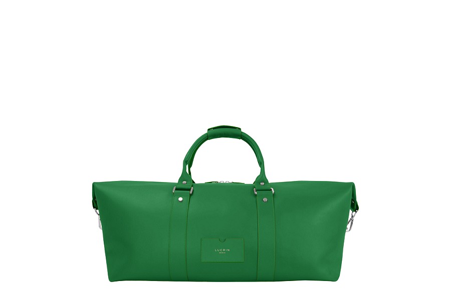 green leather duffle bag