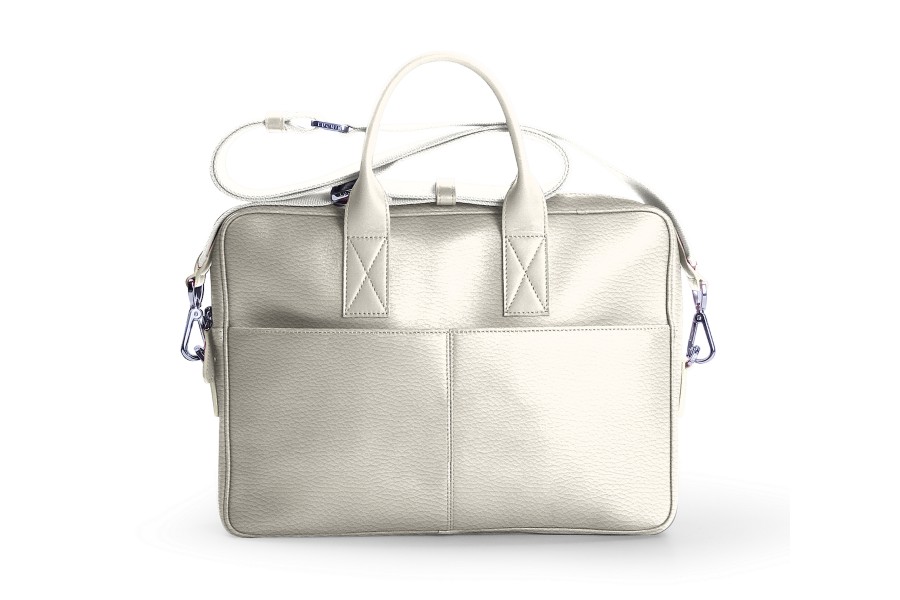 15-inch Laptop Bag in leather - Off-White - Granulated Leather
