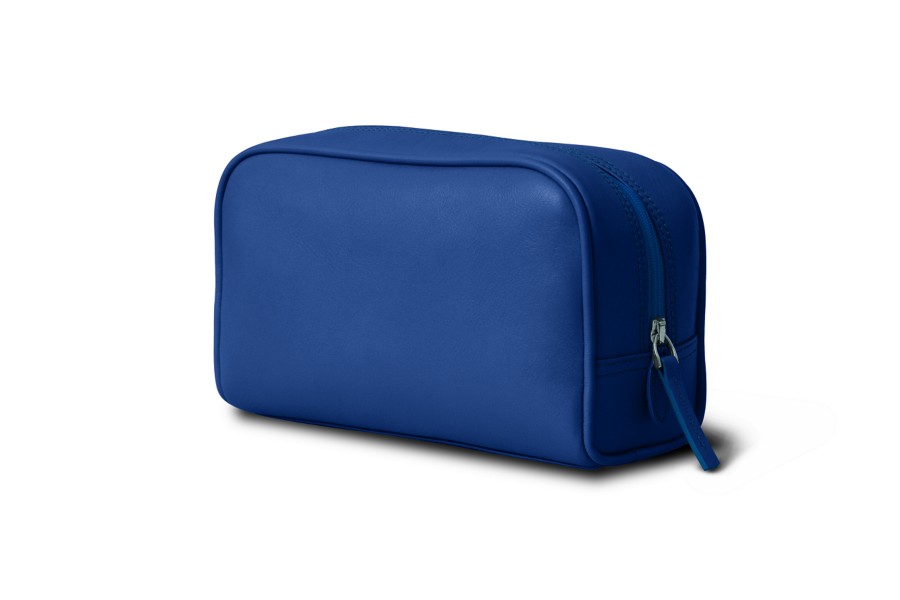 Leather cosmetic case for travel - Royal Blue - Smooth Leather