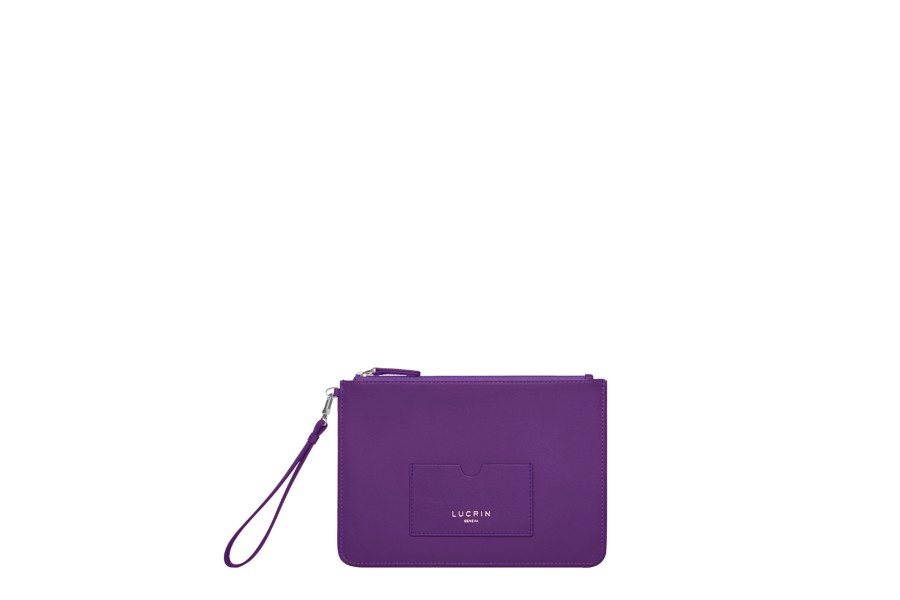 Abendtäschchen aus Leder mit Reißverschluss Lavendel Kalb Leder