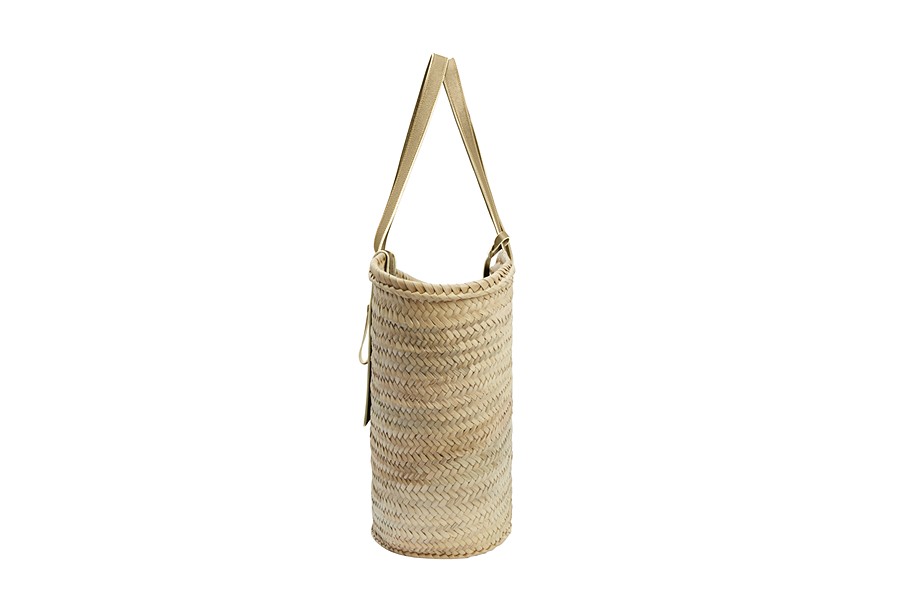 Large summer tote bag in luxury leather and woven raffia straw - Golden ...