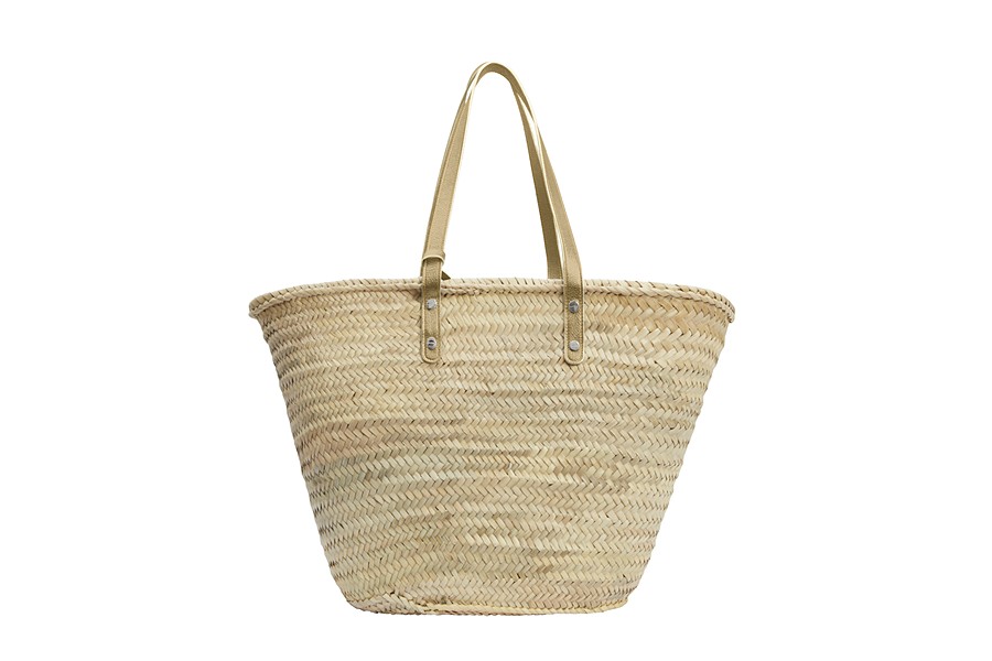 Large summer tote bag in luxury leather and woven raffia straw - Golden ...