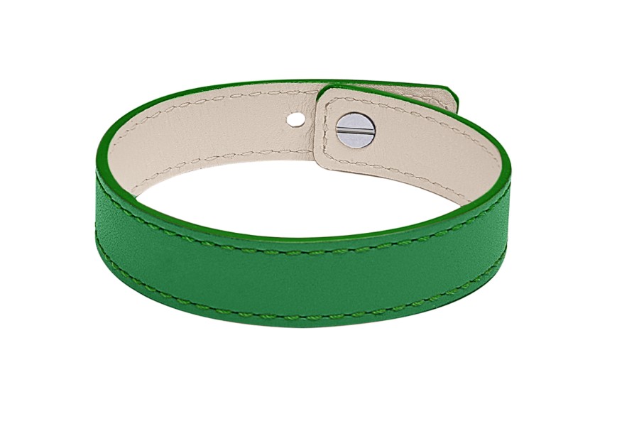 Wide Green Leather Mens Bracelet -