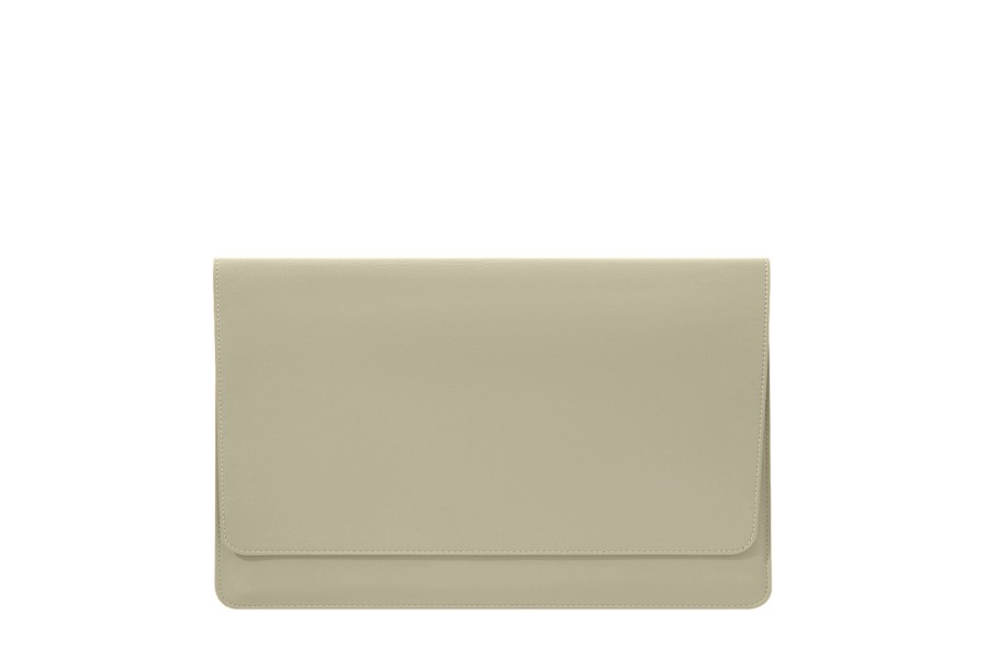 | A4 soft leather pouch with flap - Off-White - Smooth Leather
