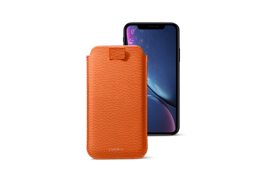 Étui tirette iPhone XR Orange Cuir Grainé