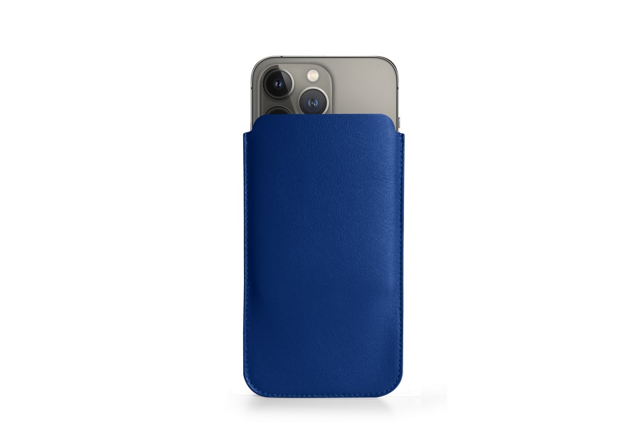 Leather iPhone 13 Pro sleeve case Royal Blue Smooth Leather