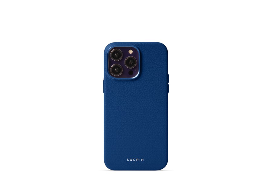 Leather bumper cover for iPhone 14 Pro Max Royal Blue Granulated