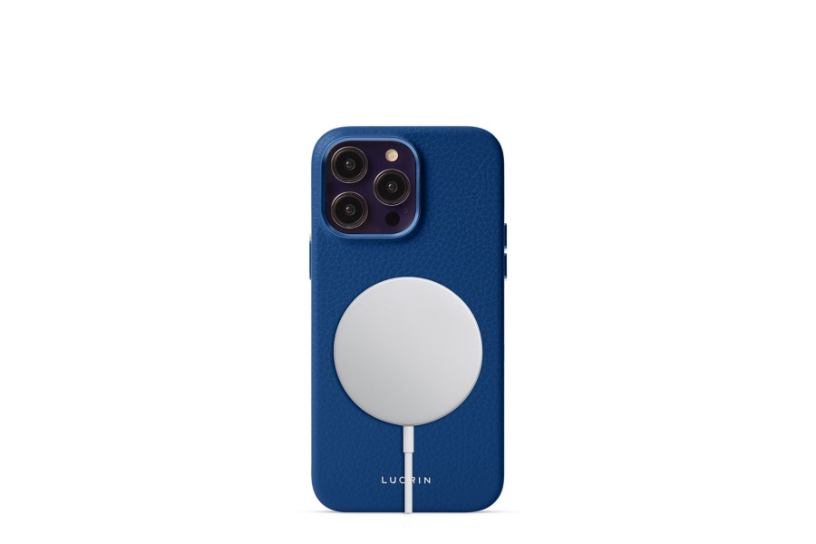 Leather bumper cover for iPhone 14 Pro Max Royal Blue Granulated