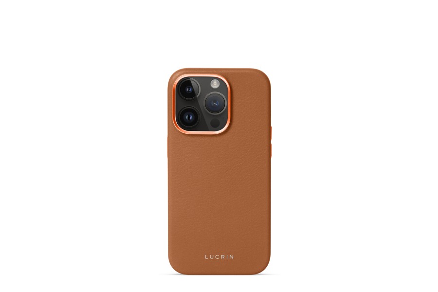 Leather bumper cover for iPhone 14 Pro Max Tan Calf Leather