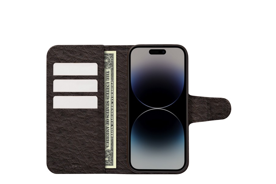 Funda cartera de cuero con ranuras para iPhone 14 - Marrón oscuro Funda cartera de cuero con ranuras para iPhone 14 - Marrón oscuro