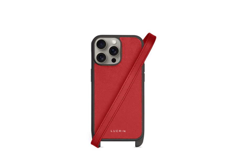 Functional Crossbody Case for iPhone 15 Pro Max - Red - Smooth Leather