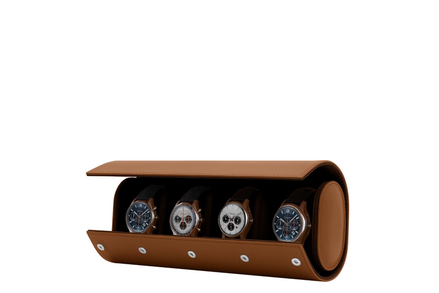Leather watch case for 4 watches Tan Smooth Leather