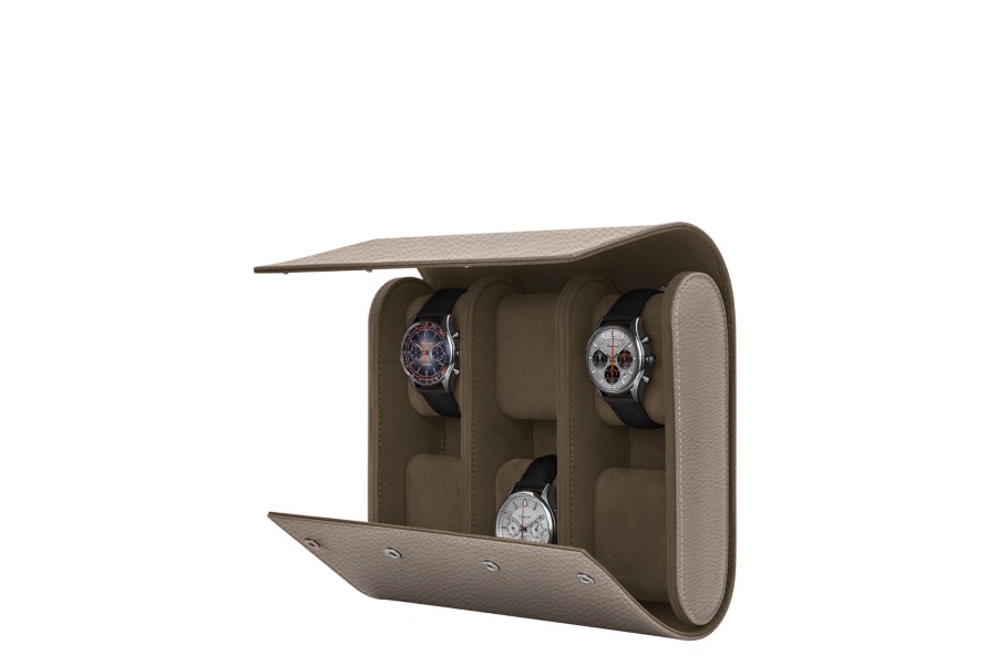 Leather watch roll for 6 watches - Light Taupe - Pebbled Leather