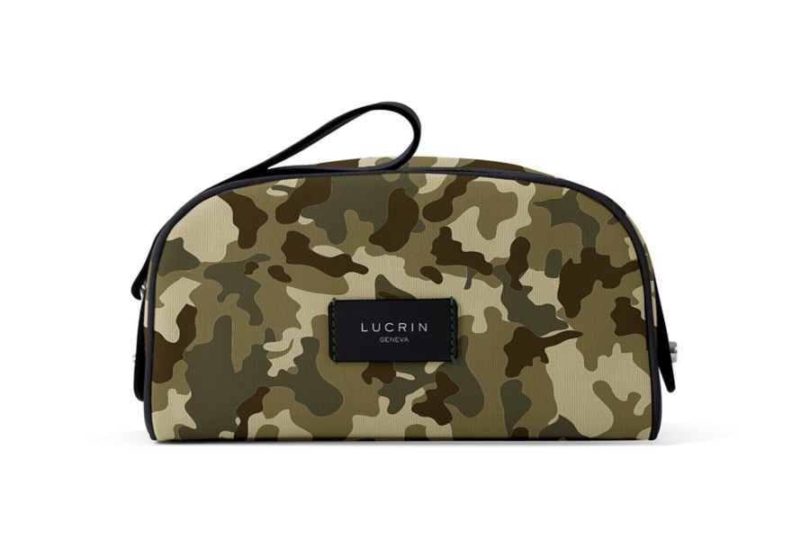 Segeltuch kulturtasche im halbmondformat - Dunkelgrün-Schwarz - Tarnung