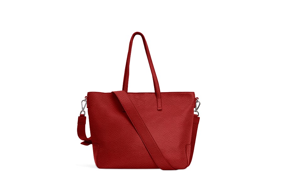 Red leather sales tote handbag