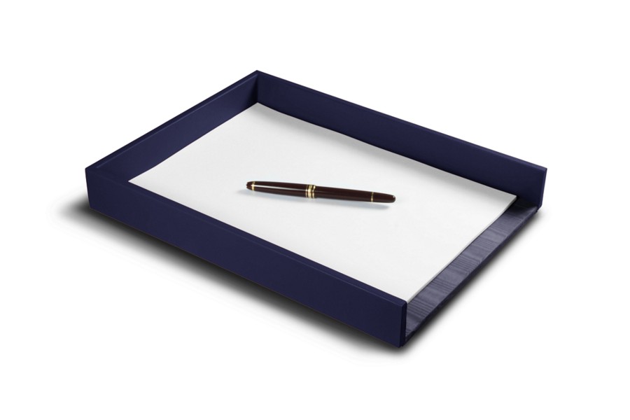 A4 Leather Letter Tray Navy Blue Smooth