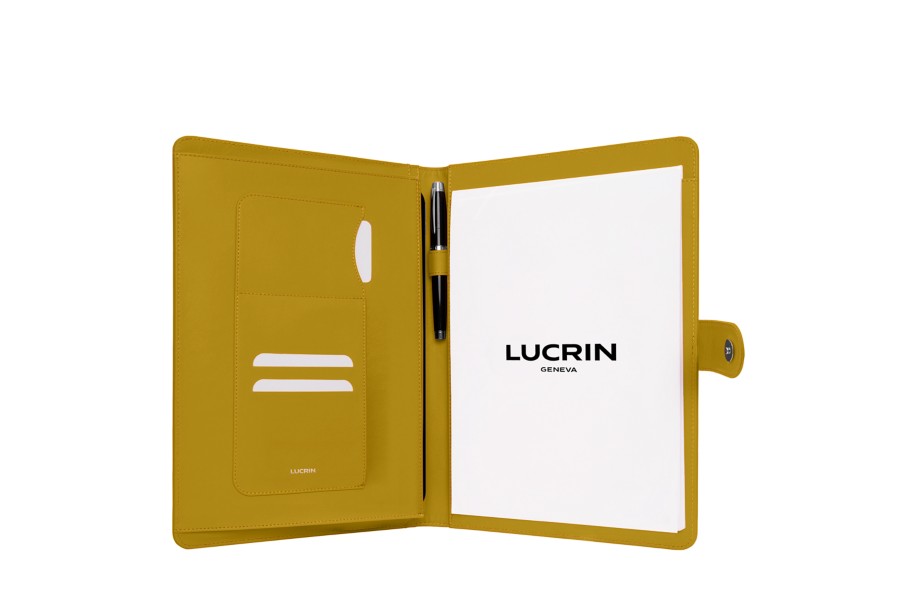 | Leather A4 Compendium with loop - Sun Yellow - Smooth Leather