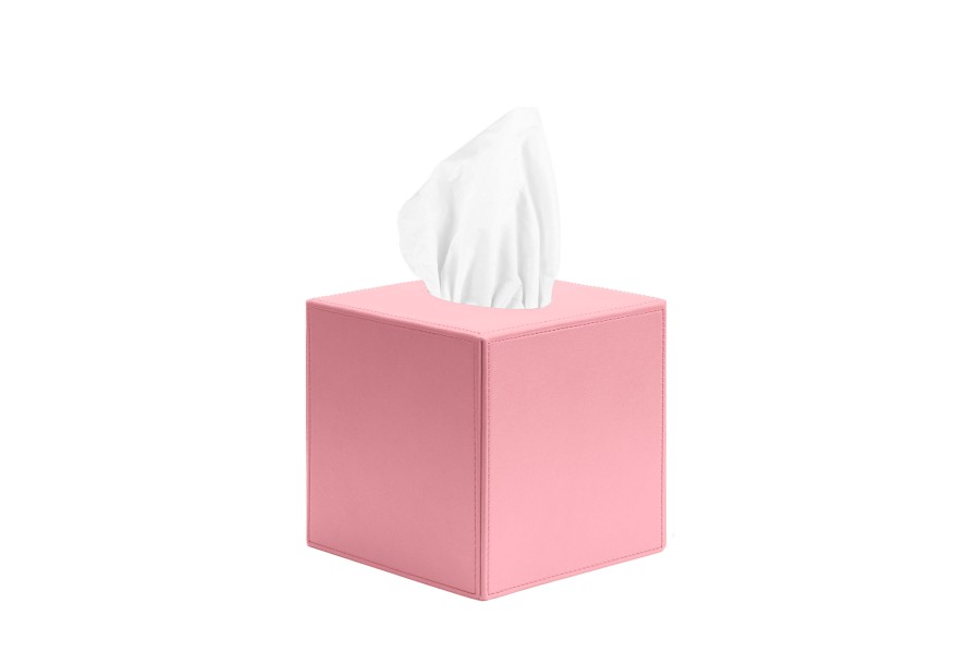 Leather Square Tissue Box Holder Pink Smooth Leather